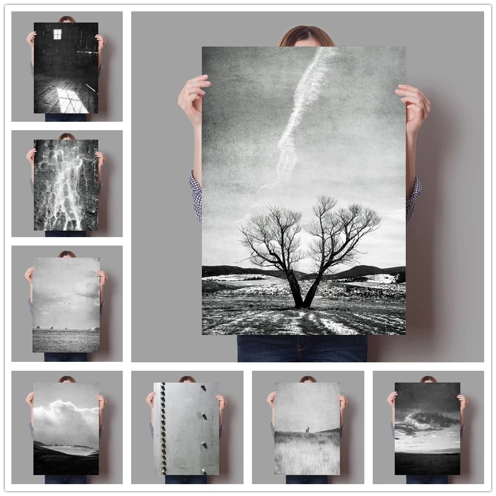 

Print Painting Wall Art Modular Black White Canvas Poster Picture Landscape Grassland Woods Modern Home Decor Bedside Background