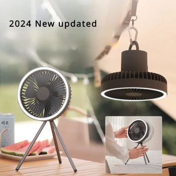 선풍기 충전식 휴대용 캠핑 삼각대, 미니 룸 선풍기, USB 야외 테이블 천장 선풍기, LED 조명, 10000mAh, 2024 신제품