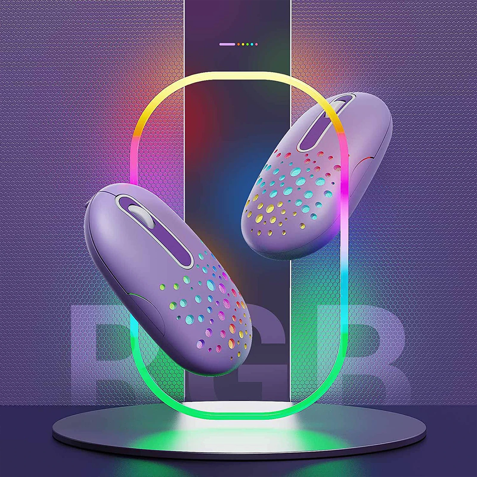 Wireless Mouse Bluetooth Rechargeable RGB Hole Mouse 15 LED Modes Silent Click 2400 DPI Ergonomic Design Portable for Laptop PC