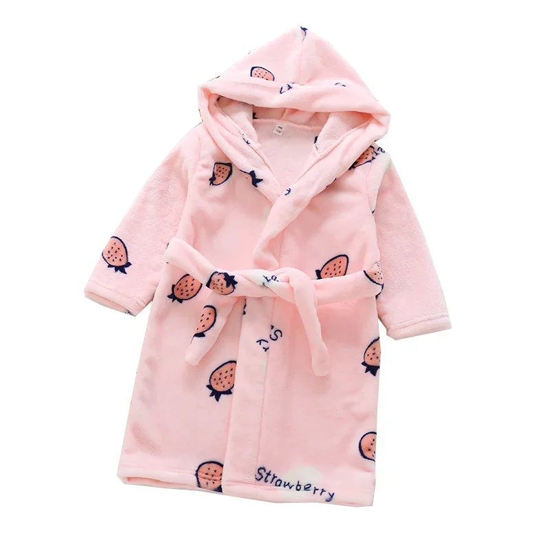 Cartoon Animal Bathrobe For Children Flannel Long Sleeve Hooded Kids Clothes Boys Robe Winter Children's Clothing 2-7 Years