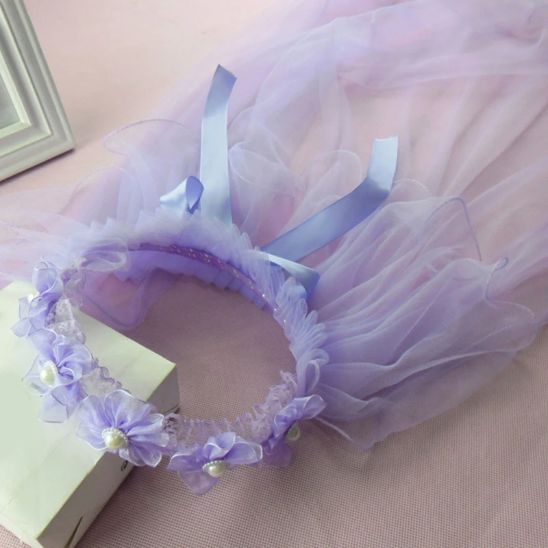 Bridal Veil Flower Girls Veil Headpieces with Pleated Flower Crown Wedding Ring Bearer Veil Long Tulle Bride Wedding Party Supplies