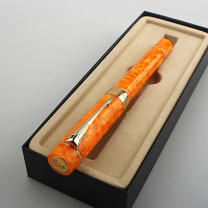 Jinhao 오렌지 100 만년필, 18KGP 금도금 M 펜촉, 0.7mm 수지 잉크 펜, 컨버터 포함, 비즈니스 사무실 선물 펜