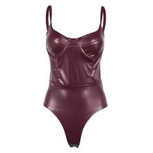 

Leather Corset Bodysuit Asia Sexy One Piece Romper Ladies Party Wear Women Sleeveless Adjusted Zipper Pads Underwire Backless