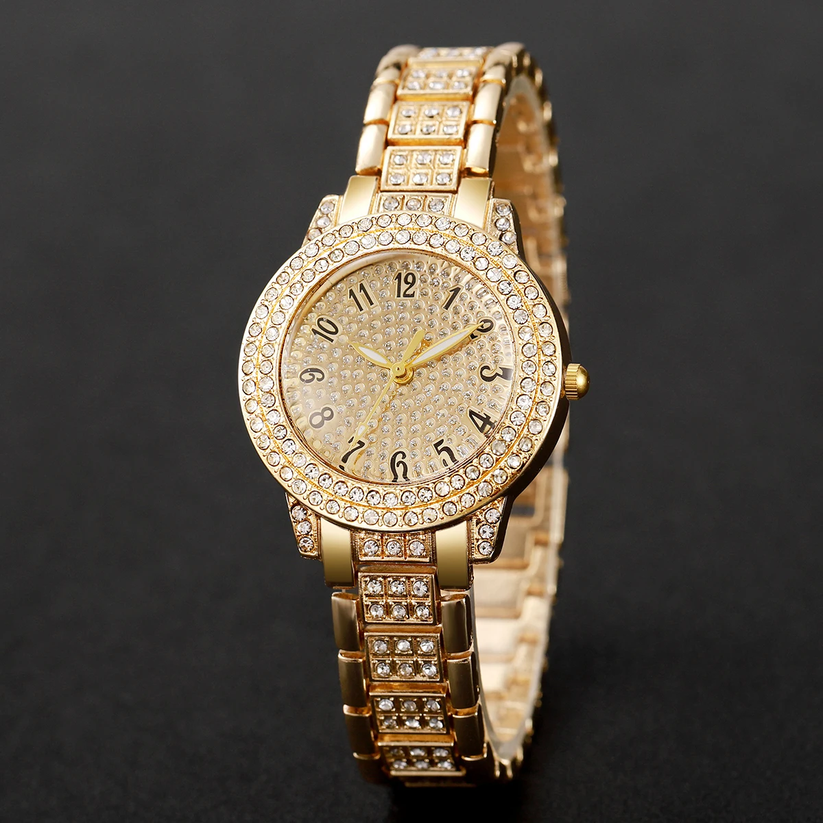 6PCs/Set Luxury Women's Watch with Diamond Set Stainless Steel Fashion Quartz Watch Paired with Exquisite Jewelry Set
