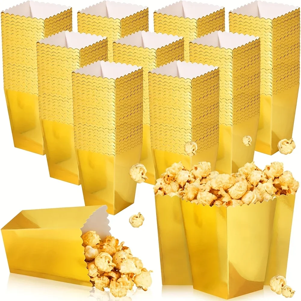 12/24 Stück goldene Popcorn-Boxen, 11,05 x 7,01 x 5,0 cm, Mini-Papier-Popcorn-Box, Papp-Popcorn-Behälter, geeignet