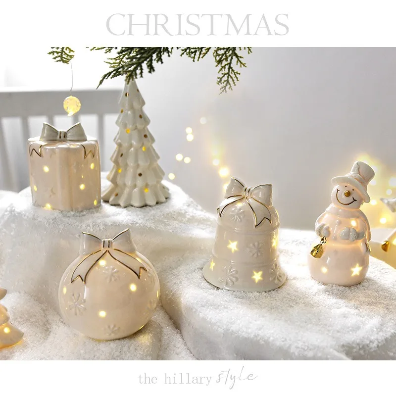 Cross border Christmas Decoration Gift Ceramic Christmas ball bell Cedar gift pack Tabletop decoration scene layout