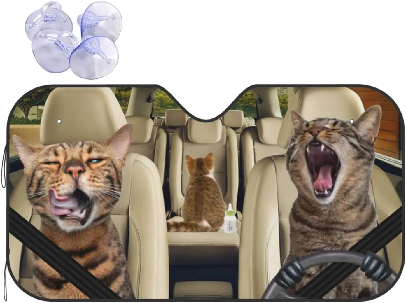 Funny Pet Cat Driver Family Cute Animal Themed Printed Car Windshield Sun Shade Blocks Uv Rays Sun Visor Protector Sunshade raccoon driver car sun shade puppy pet family auto front window windshield animal car sunshade anti sunlight automotive cover