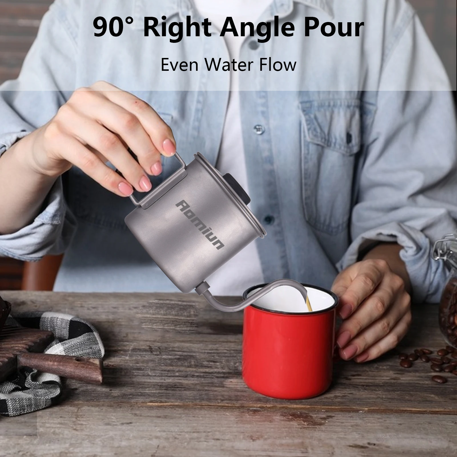 Aomiun Titan-Gießkessel für den Außenbereich, Ti Pour Over-Kaffeekessel, 400 ml Schwanenhals-Teekessel mit Thermometer und Klappgriff – Detail 15