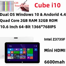 Dual System 10.6'' 2GB+32GB Cu be i10 Windows 10+Android 4.4 Tablet PC 1366*768IPS Touch Screen Wifi 2 Cameras HDMI-compatible