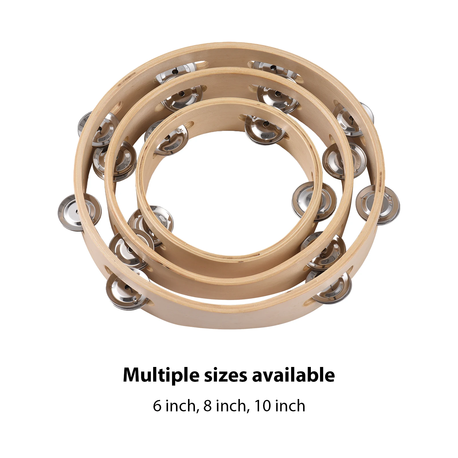 6/8/10 Inch Tambourine Hand Cranked Bell Single Row Wooden Tambourine Rings Natural Color Metal Bell Sound children percussion instruments