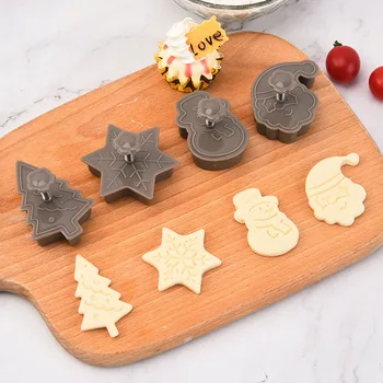 ​​4-Piece Christmas Cookie Cutter Set - BPA-Free Plastic Baking Molds for Holiday Cookies, Snowman/Snowflake/Christmas Tree