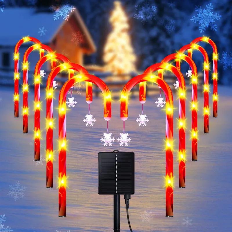 

LED Solar Outdoor Snowflake Candy Cane Light Waterproof Christmas Light Decor Outdoor Garden Passage Courtyard Lawn Decorations