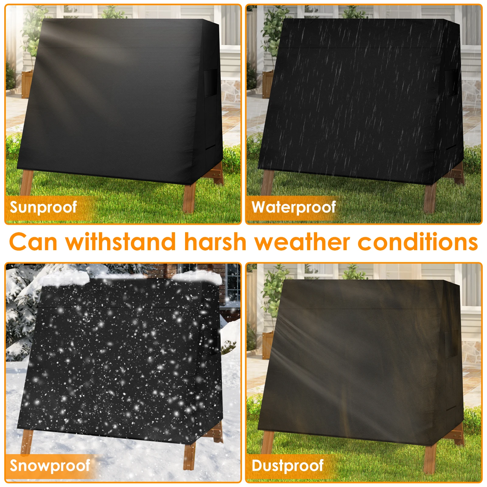 Outdoor Swing Cover Oxford Cloth Waterproof Garden Swing Chair Cover Black Furniture Dust Cover 3 Seater A Frame Swing Protector