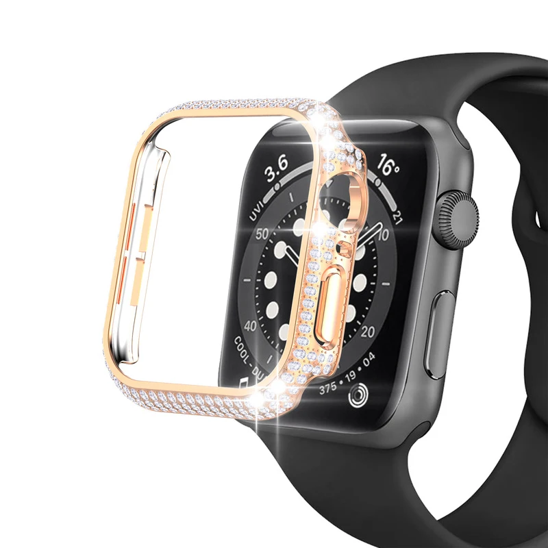 

Полностью выложенный алмазами защитный бампер для Apple Watch чехол 38 мм 40 мм 42 мм 44 мм блестящий чехол для iWatch SE Series 6 5 4 3 2 1