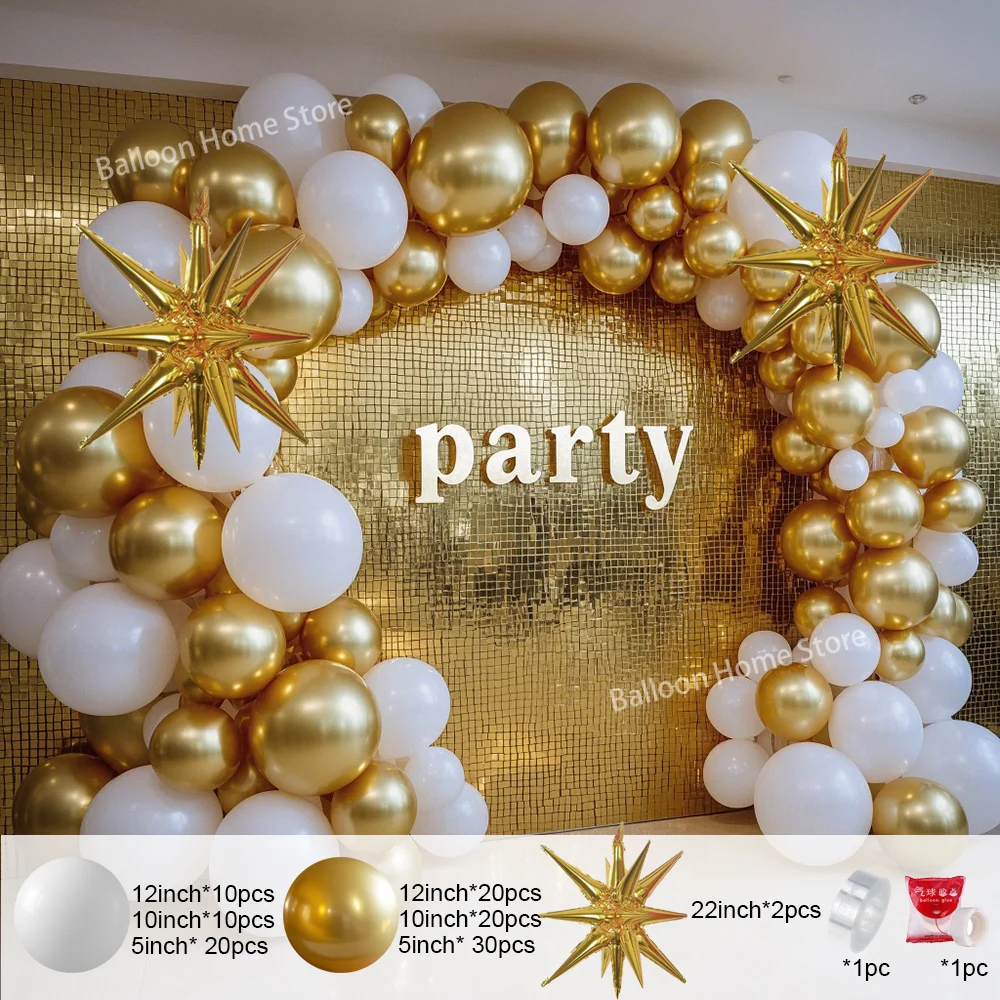 NEW White and Gold Balloons Garland Arch Kit Starburst Foil Balloon for Wedding Anniversary Birthday Party Decorations Supplies