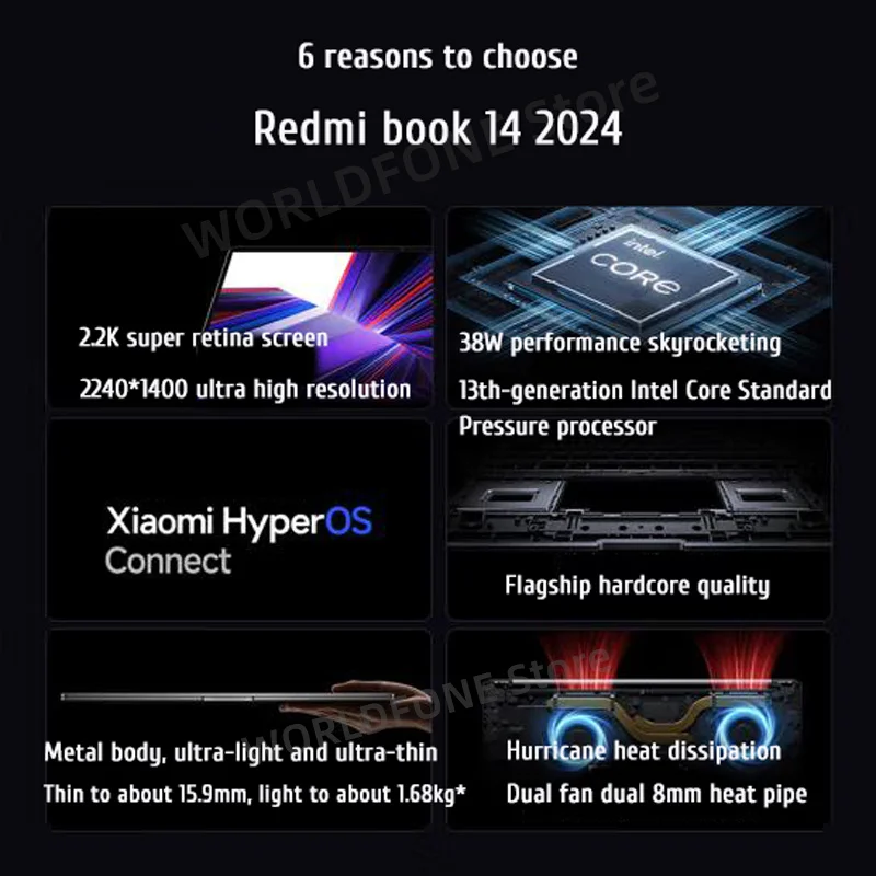 Xiaomi Redmi Book 14 Laptop Intel i5-13420H 16G 512G/1T SSD 14Inch 2.2K 60Hz Screen 38W Mi Portable Office Notebook 2