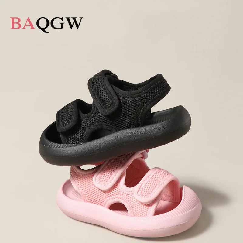 Children Foot Protection Baby Sandals Summer Solid Cool Breathable Boys Sports Shoes Anti-slip Soft Flats Girls Beach Sandals