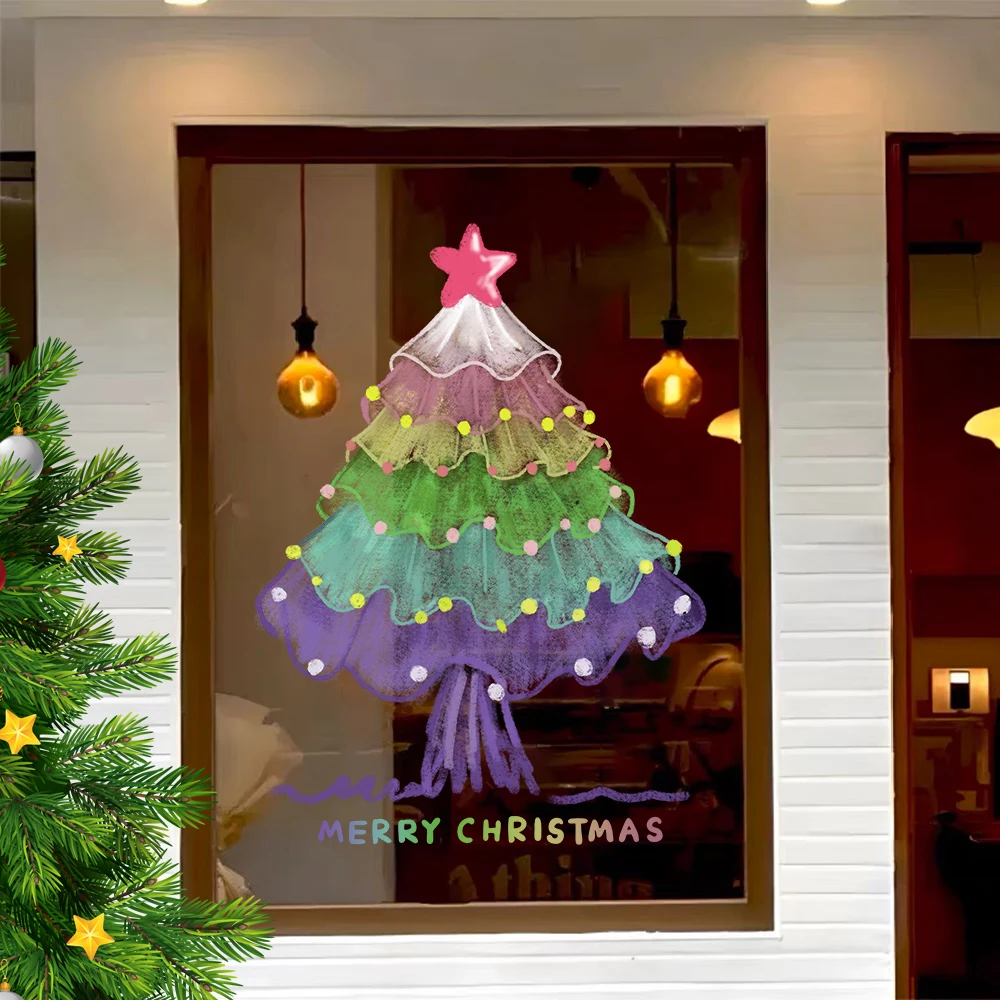 2026 Weihnachtsaufkleber, Dekor, Weihnachtsbaum, Glas, Fensterdekoration, Arrangement, elektrostatische Fensteraufkleber, Türaufkleber