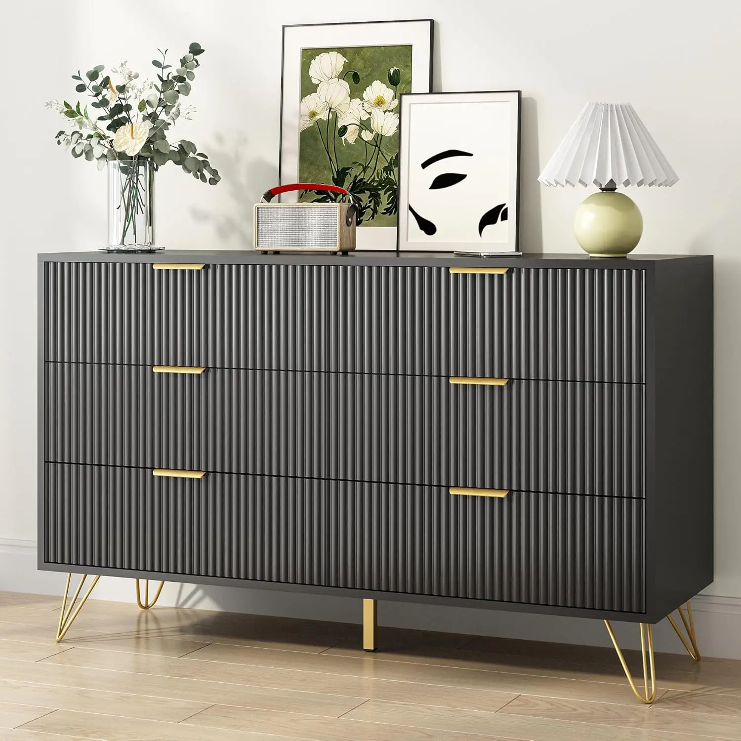 Black Wood 6-Drawer Dresser 1