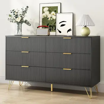 Black Wood 6-Drawer Dresser 1