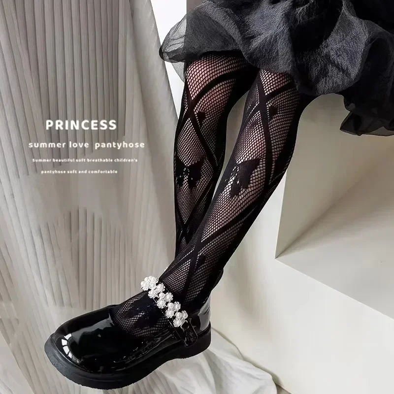 Lolita Children's Pantyhose Fashion Kids Cute Butterfly Pattern Printing Leggings Lace Fishing Net Stockings Tights Girls