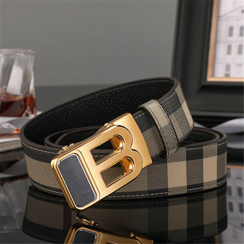 High Quality Belts Men Wide 3.4cm Luxury Brand Designer Fashion Automatic Buckle Genuine Leather Men\'s Jeans Waist Male Strap