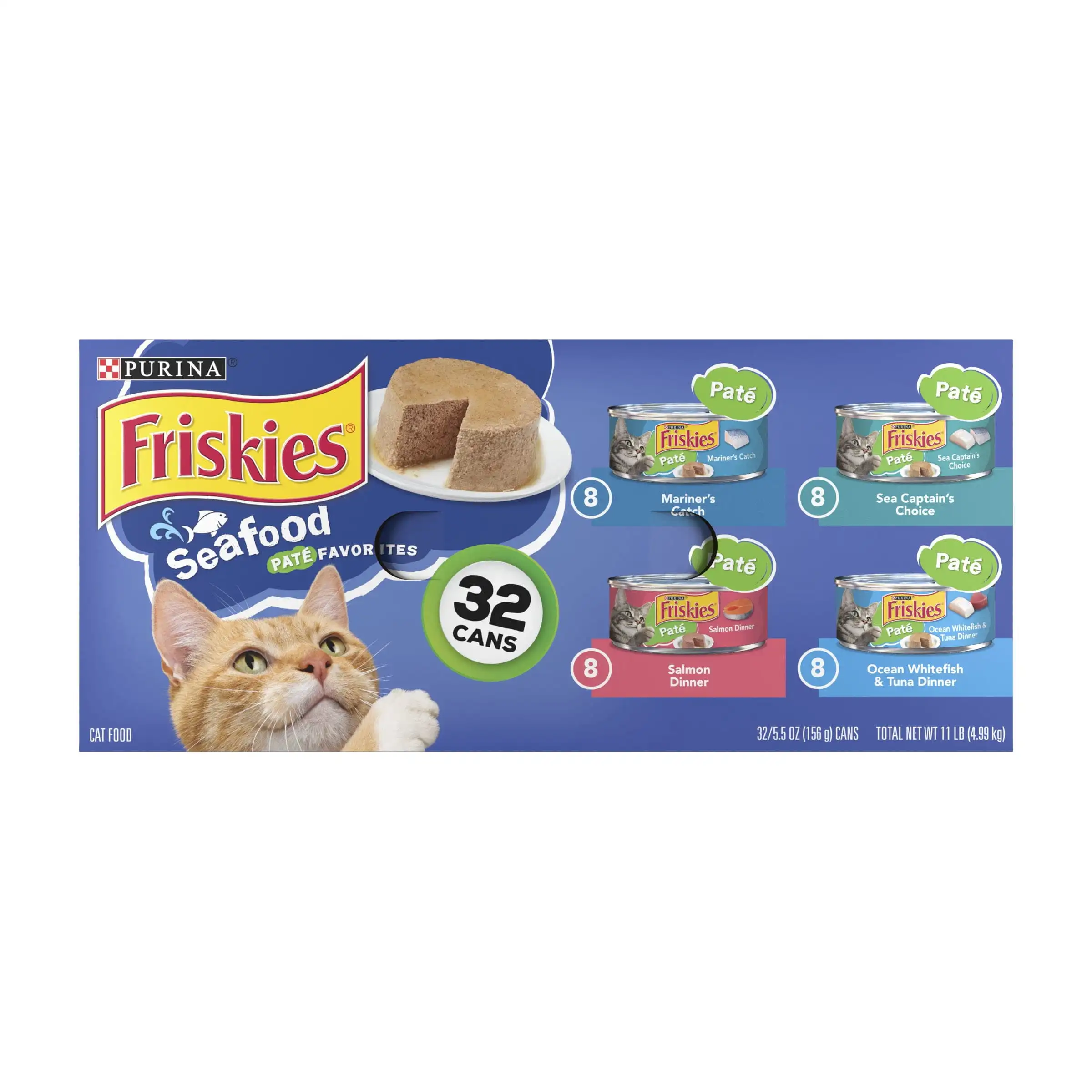 

Purina Friskies Pate Wet Cat Food For Adult Cats & Kittens, Seafood Favorites Variety Pack, 5.5 oz Cans (32 Pack)