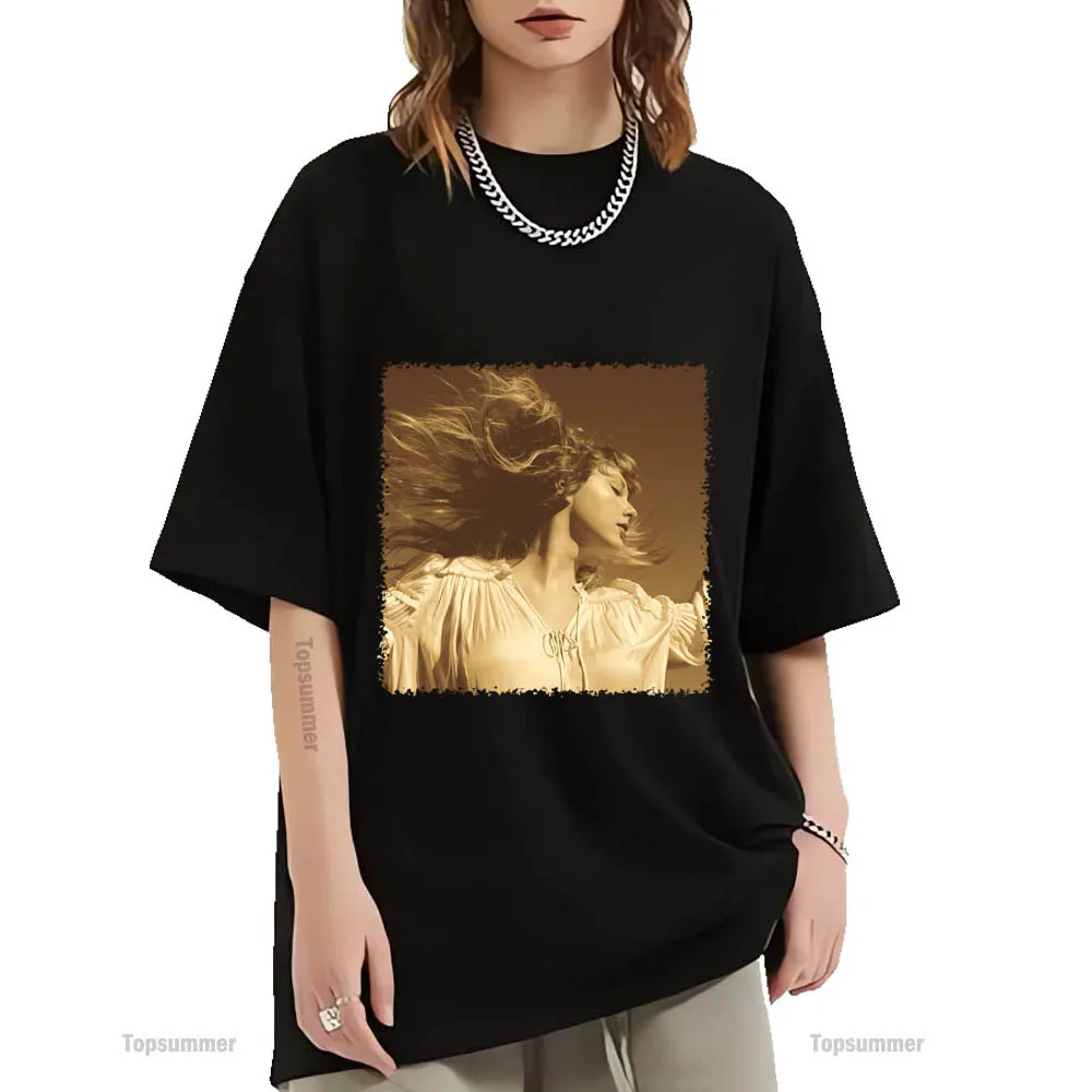 

Taylor'S Fearless Album Tour T-Shirt Woman Pop Vintage Black T Shirt Man Cool Streetwear Oversized Tshirt