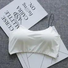 

Women Bra Solid Color Spaghetti Strap Undetachable Pad Simple Low Cut Padded Wireless Vest Brassiere for Sleeping