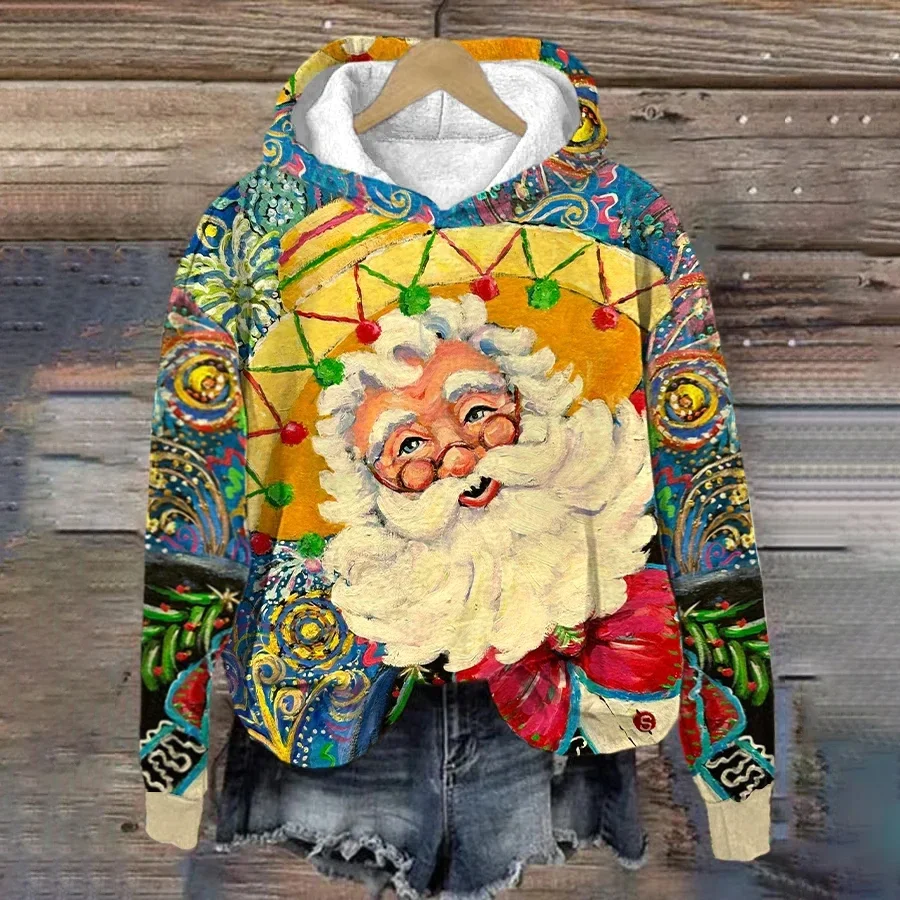 Women's Vintage Santa Print Hoodies Merry Xmas Sweatshirt Lightweight Sweatshirts Women Hoodie Pink Women Pullover