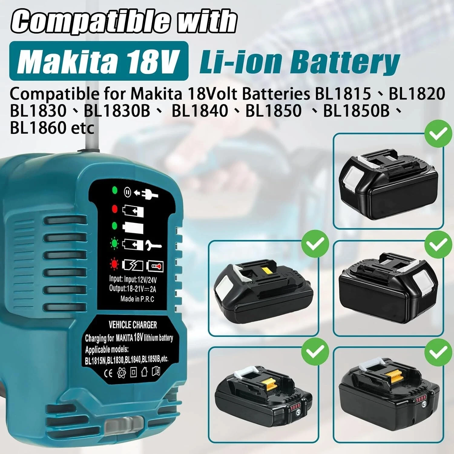 Mini Car Charger For Makita For Milwaukee For Dewalt 18V Lithium Ion Battery Car