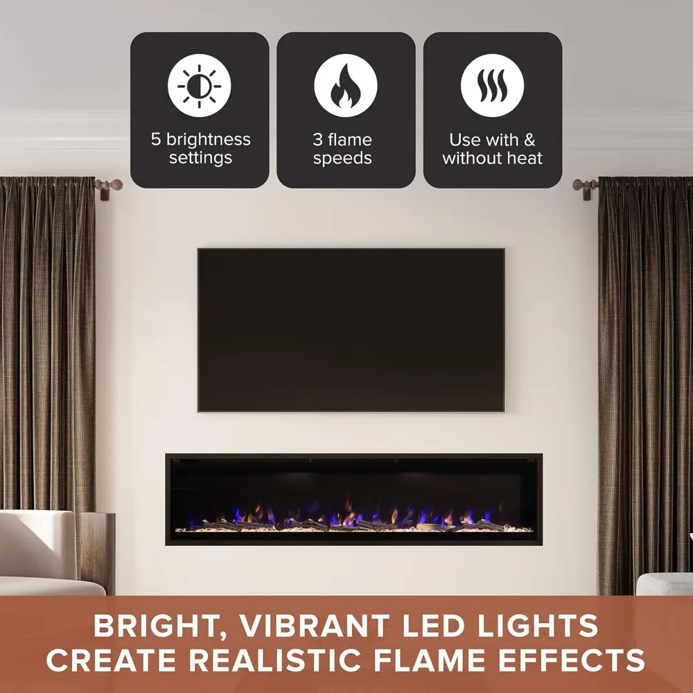 Aerus 72 Inch Smart Linear Electric Fireplace - Recessed in-Wall and Wall-Mount, Multiple Flame Colors, Compatible 5