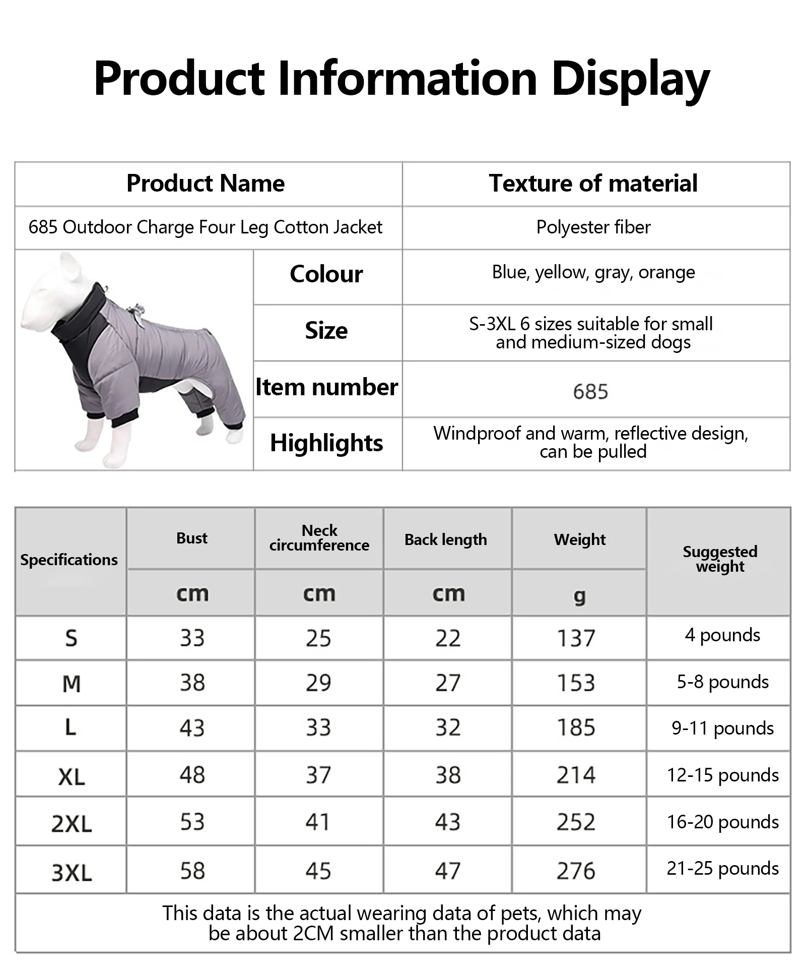 Waterproof padded winter dog coat in multiple colors.