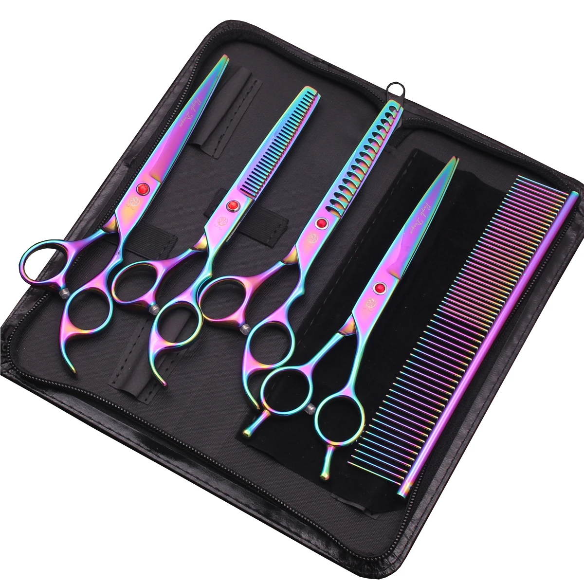 7" Purple Dragon Dog Grooming Scissors Set Japan Steel Curved Scissors Thinning Straight Shears Z3002