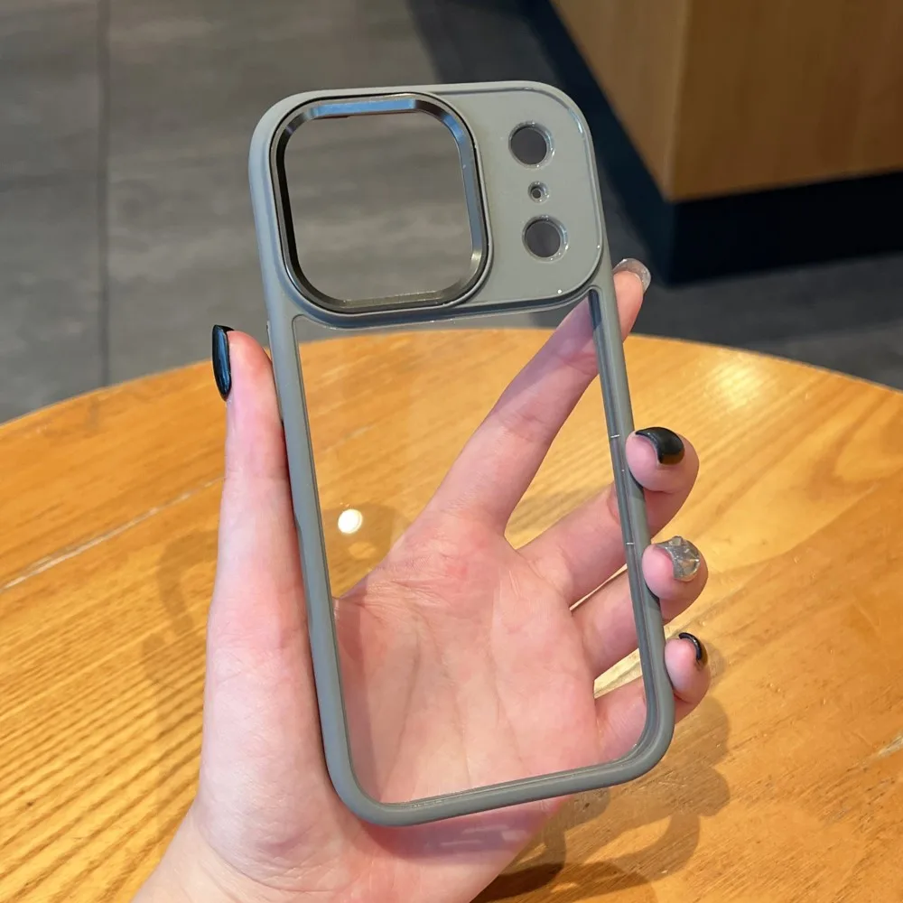 Luxury Metal Lens Frame Shockproof Transparent Acrylic Phone Case