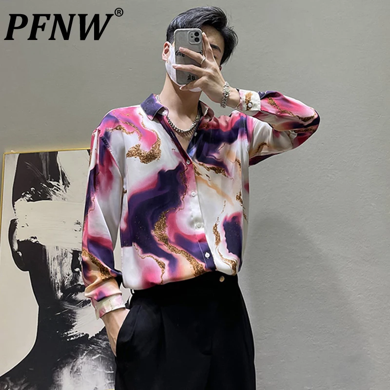 

PFNW Spring Summer New Men's Shirts Color Contrast Print Pattern Design Fashion Casual Niche Fashion Outdoor Loose Tops 28A0921