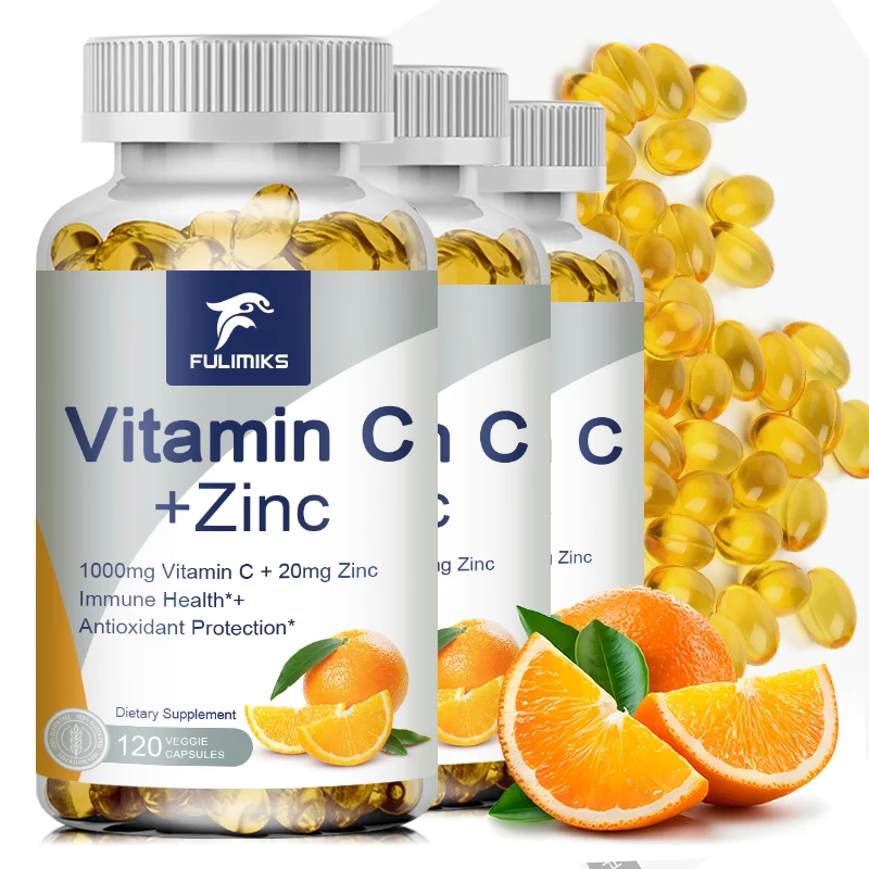 

Vitamin C 1000mg with Zinc 20mg | Vitamin Dietery Supplement | Non-GMO & Gluten Free Vegan | 120/60 Capsules