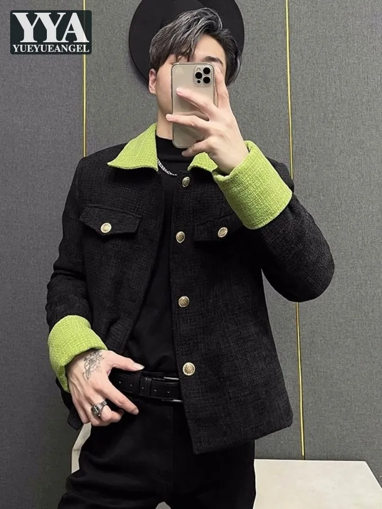 

Mixed Colors Designer Mens Tweed Jacket Fashion Single Breasted Spring Autumn Long Sleeve Casual Outerwear Vintage Mens Jacket