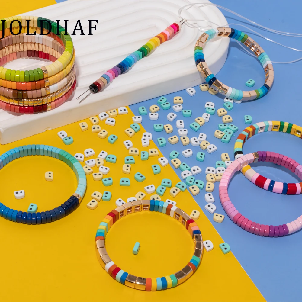 40pcs 3x7mm Enamel Beads Colorful Arch Shape Beads For Bracelets Making