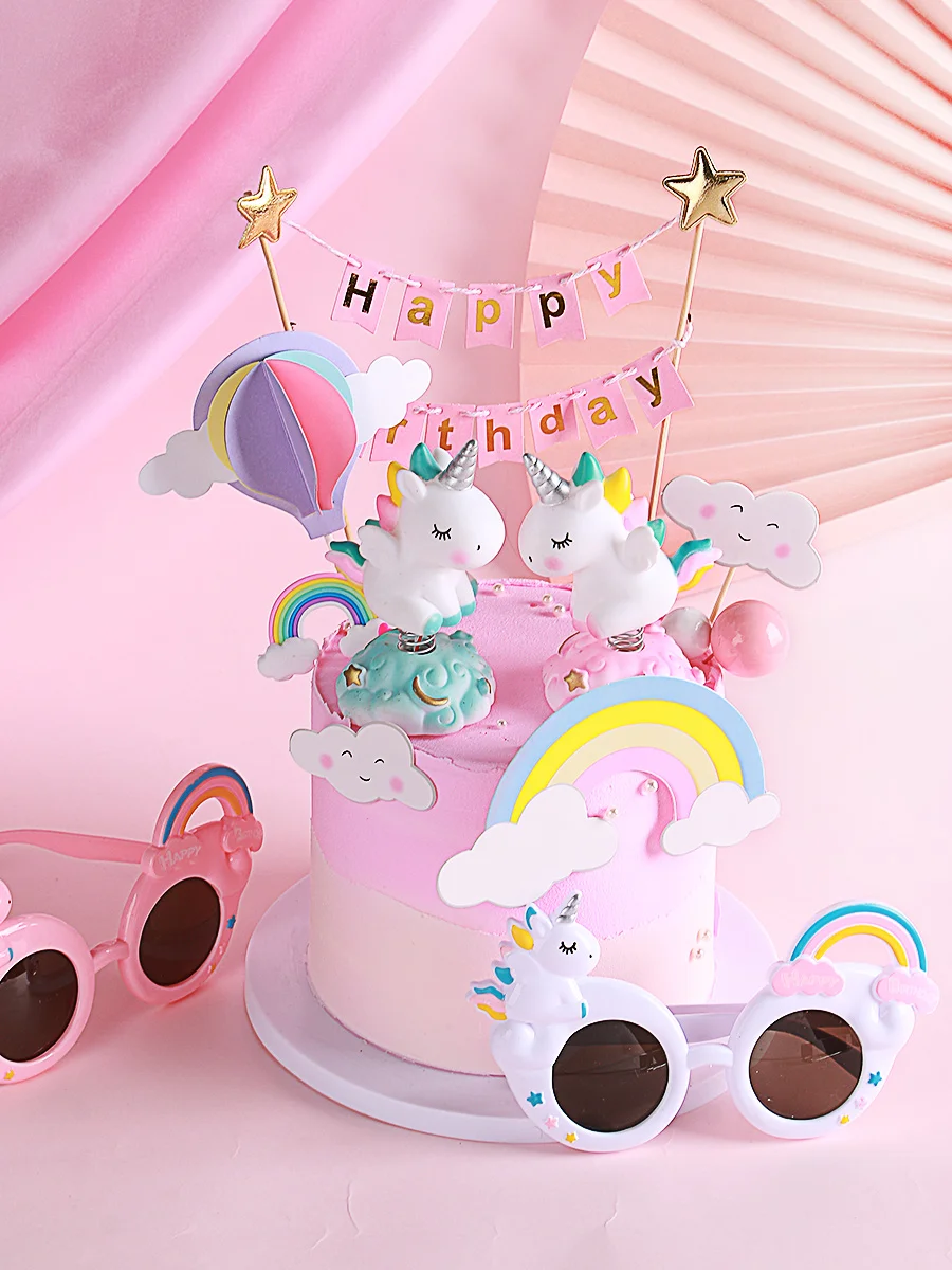 

Hot Air Balloon Unicorn Cake Topper Girl Birthday Angel Wings Star Flag Macaron Wedding Children's Day Party Baking Decorations