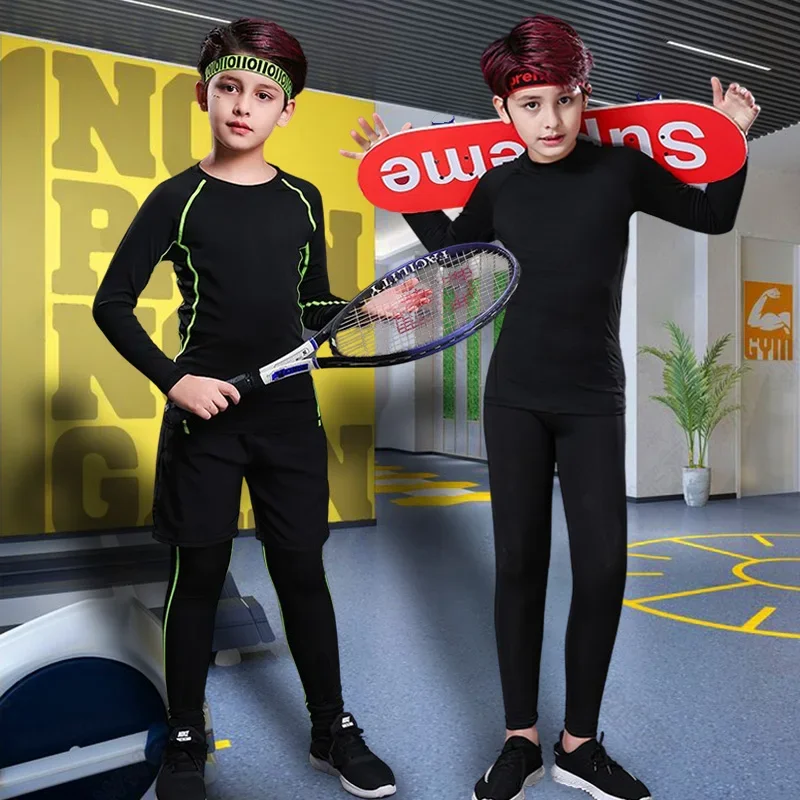 

Kids Fitness Tracksuits Youth Warm Pants Tops Underwear Tight Sports Clothes for Boys Compression Running Basketball Sportswear