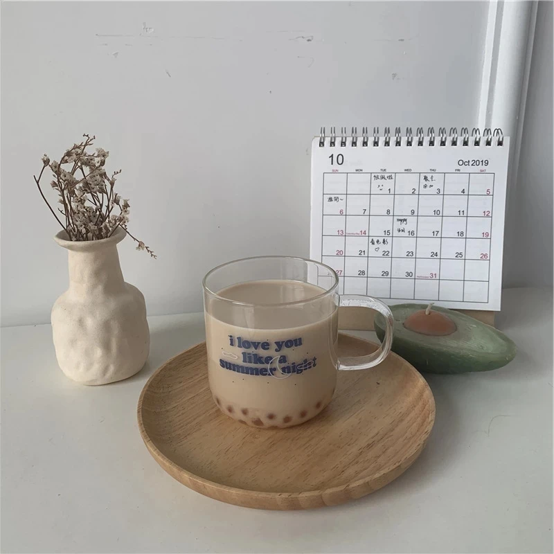 

Nordic INS Letters Transparent Glass Coffee Cup Kitchen Milk Tea Drinkware Shot Glass Wedding Couple Cute Water Glass
