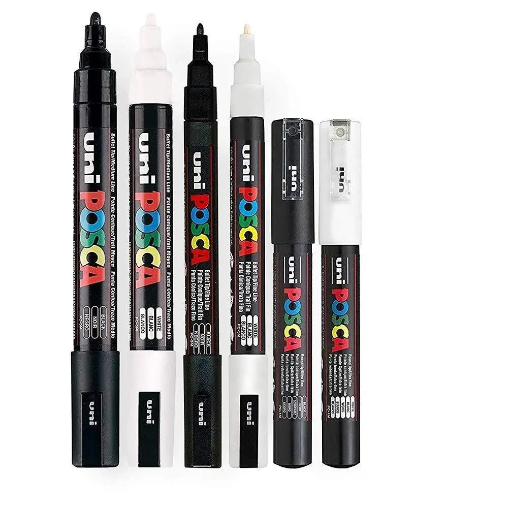 3pc UNI POSCA Marker Pen,White rotulador permanente Black Acrylic Graffiti PC 1M 3M 5M POP Pen For Glass Ceramic Leather Fabric 5