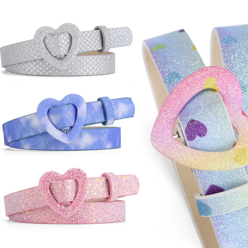Love Heart Button PU Needle Buckle Thin Waist Belt Casual Decoration Paired High-end Unisex children belt For Children
