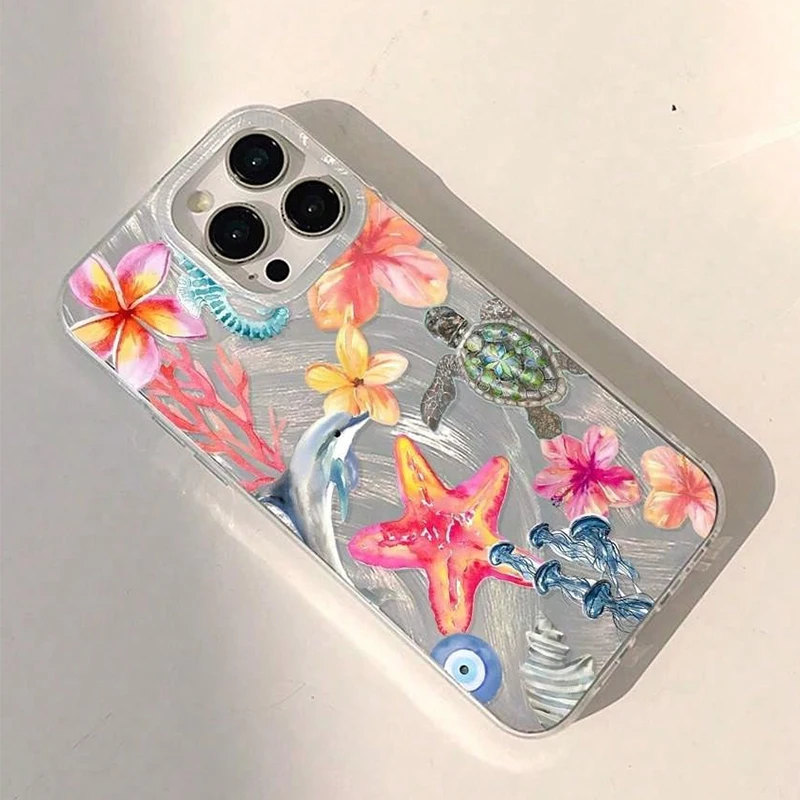 Ocean Starfish Sea Turtle Silicone Shockproof Phone Case Cover