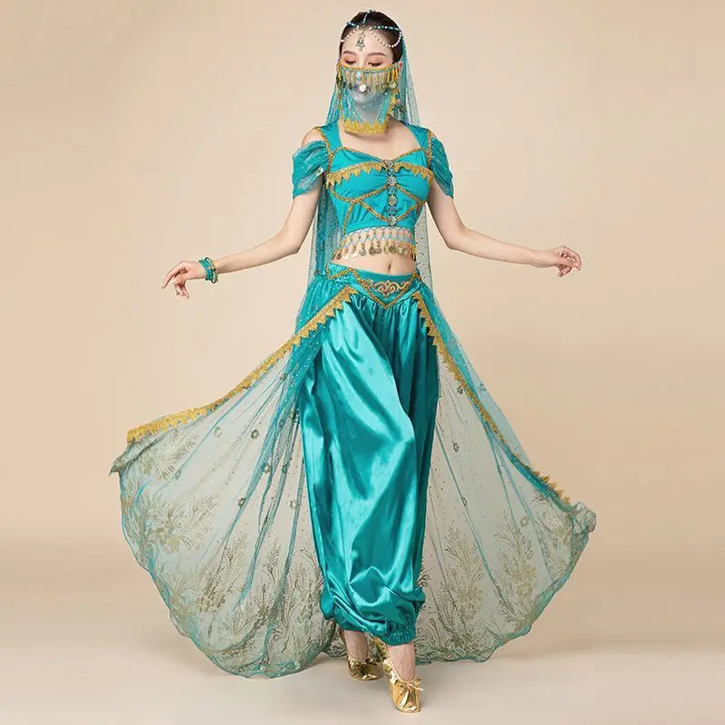 Aladdin Jasmine Princess Belly Dance Costume Party Fancy Outfit Performance Style Suit for Women Halloween Costume