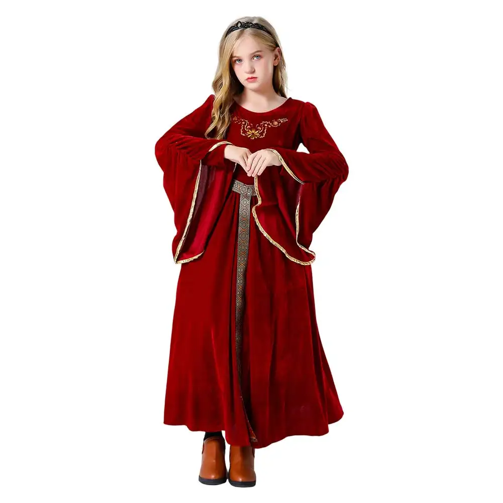 Kids Girls Retro Medieval Palace Princess Cosplay Costume Blue Red Dress for Chirldren Clothes Outfits Halloween Carnival Suit