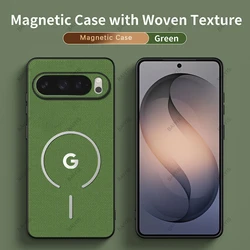 Sleek Woven Texture Wireless Charging Phone Case with MagSafe for Google Pixel 11 Pro (Green)