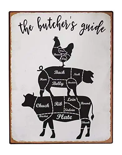 

Eeypy Old-Fashioned Metal Sign Tin Sign Cut Beef Cow Chicken Pork Duck Poster Kitchen Decoration Board Plaque Wall Sticker