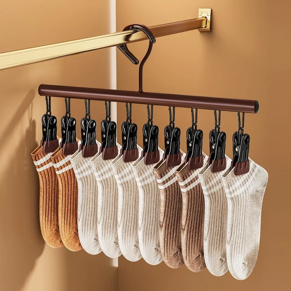 Multi-purpose 10 Clips Clothes Drying Rack Anti-Slip Non-marking Sock Clips Rotatable Windproof Clothes Hanger Home Closet